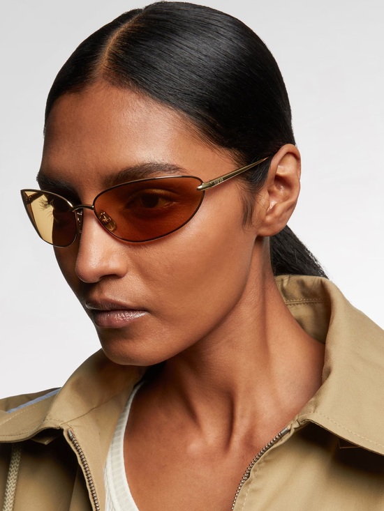 New Loewe LW40164U 32E Gold Metal Frame Sunglasses with Amber Lenses, Authentic main image 5